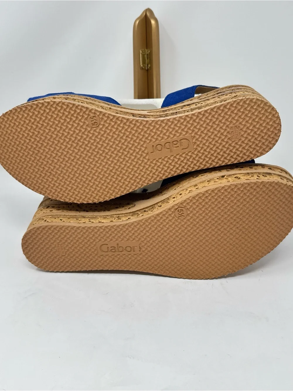 Gabor Blue Sapphire Sand Wedge Sandals with Blue Suede Knot Detail.  5 1/2/US 8.